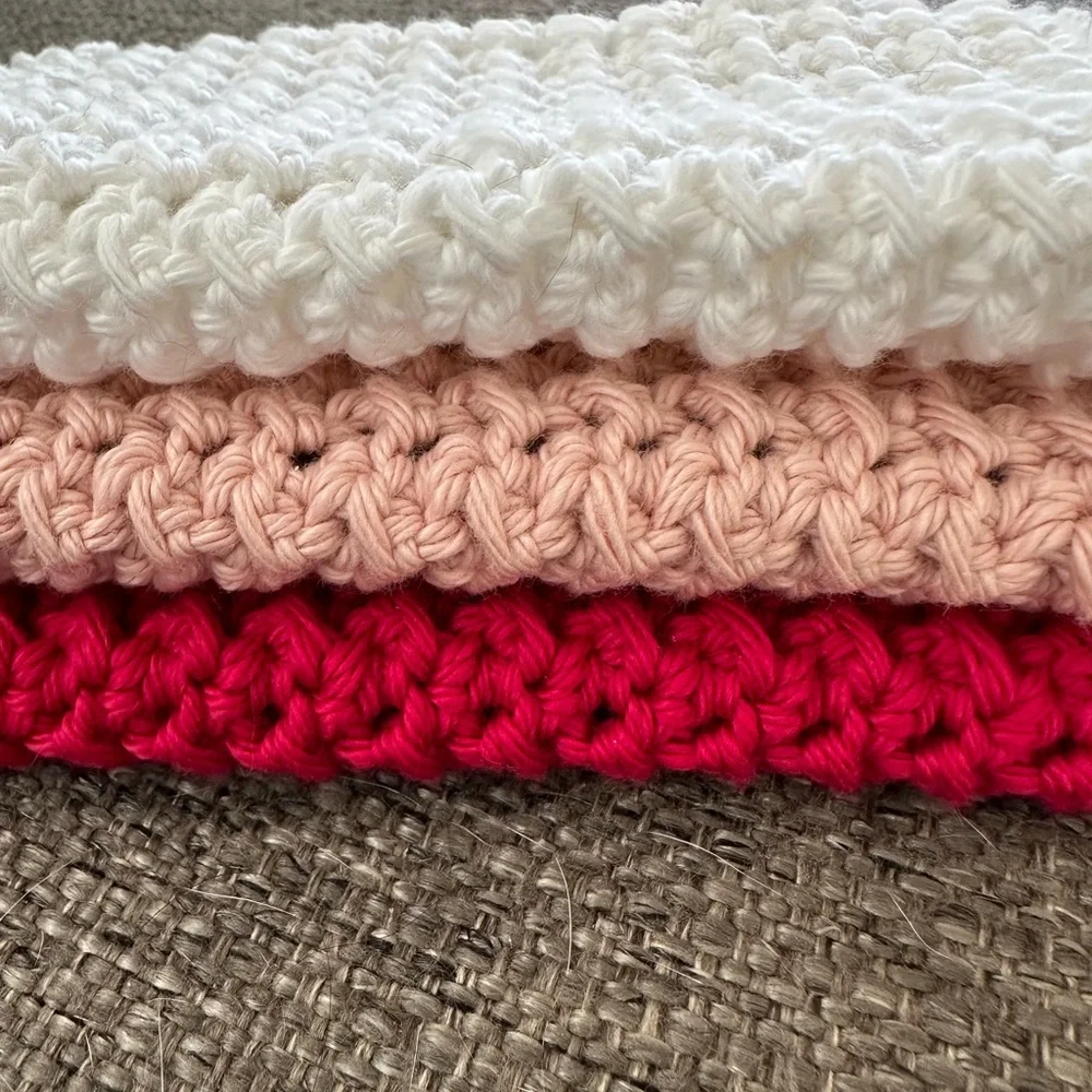 Handmade 100% Cotton Dish Wash Spa Red Pink White Cloths